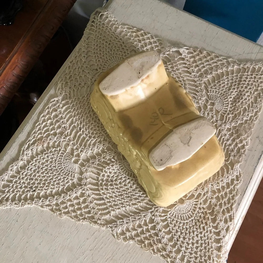 Vintage Creamy Yellow Footed Ceramic Planter w Fruit Motif